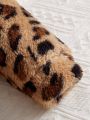SHEIN Baby Leopard Pattern 3D Ear Design Hooded Flannel Jumpsuit