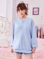 SHEIN Girls' Teenager Butterfly Heart Print Drop Shoulder Sweatshirt