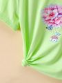Little Girls' Flower Pattern Short Sleeve T-shirt