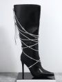 Minimalist Lace Up Front Stiletto Heeled Boots