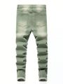 SHEIN Teen Boy Casual Mid-Rise Water-Washed Skinny Jeans With Distressed Details
