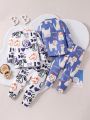 Baby Boys' Hand-drawn Puppy Patterned Long Sleeve Pajama Set