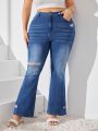 Plus Size Washed Distressed Flare Jeans