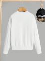 SHEIN Boys' Solid Color Round Neck Drop Shoulder Cable Knit Sweater