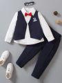 Toddler Boys' Letter Printed Vest And Long Pants Set Without Shirt