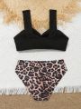 Tween Girls' Leopard Print Twist Front Separated Swimsuit