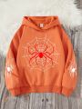 Boys' Casual Spider Print Long Sleeve Hoodie Suitable For Autumn And Winter