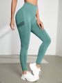 Seamless Breathable Wide Waistband Colorblock Sports Leggings