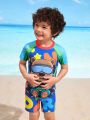 Little Boys' Bear Printed Short Sleeve One-Piece Swimsuit