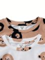 SHEIN 4pcs/Set Young Boy Tight-Fit Casual Round Neck Tee & Shorts With Little Bear Pattern For Homewear
