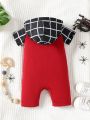 Baby Boy's Casual Spider Print Short Sleeve Romper With Hood For Summer