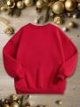 Tween Girls' Casual New Year Slogan Printed Round Neck Sweatshirt Suitable For Autumn And Winter