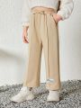 SHEIN Young Girl Letter Patched Knot Front Sweatpants