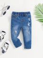 SHEIN Baby Girl's High Stretch Casual Distressed Denim Jeans