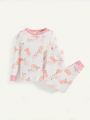 Cozy Cub Baby Girls' Fun Cat Pattern Color Block Round Neck Long Sleeve Pullover And Pants Pajama Set