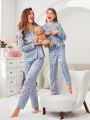 Women's Flamingo Printed Pajama Set, Mommy And Me Matching Outfits (Note: 2 Pieces Are Sold Separately)