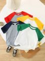 SHEIN Kids EVRYDAY 4pcs Young Boys' Casual Color Block Round Neck Raglan Sleeve T-Shirt Lightweight, Breathable And Versatile