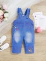 SHEIN Baby Girls' Casual Cute Jean Pattern Overalls Jumpsuit