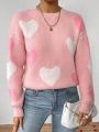 SHEIN Essnce Women's Heart Pattern Off Shoulder Sweater