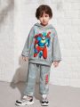 SHEIN Boys' Cute And Comfortable Cartoon Characters Printed Hoodie With Pants Set