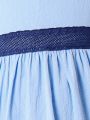 SHEIN Kids CHARMNG Little Girls' Blue Princess Patchwork Frilly Short Sleeve Dress