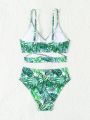 Teenage Girls' Tropical Plant Printed Two-Piece Swimsuit