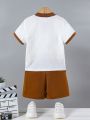 Young Boys' Knitted Jacquard Polo Shirt And Shorts Casual Set, Suitable For Summer