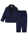 SHEIN Kids FANZEY Elegant Patchwork Contrasting Color Suit Jacket And Trousers Two-Piece Gentleman'S Suit For Boys