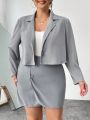 SHEIN Essnce Plus Size Solid Color Single-breasted Suit Set