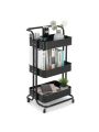 Three-layer mesh utility cart, rolling cart with handle and lockable wheel, multi-function storage rack in kitchen, living room and office