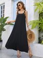 SHEIN VCAY Solid Color Vacation Style Strap Sundress