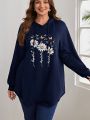 EMERY ROSE Plus Size Women's Hooded Sweatshirt With Daisy And Butterfly Print