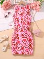 Teenage Girls' Heart Printed Sleeveless Dress