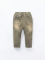 Baby Boy's Vintage Distressed Elastic Waist Stretch Skinny Jeans For Casual, Everyday Wear