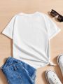 Tween Girls' Casual Cartoon Pattern Short Sleeve T-Shirt, Suitable For Summer