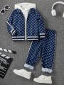 SHEIN Toddler Boys' Striped Decor Zipper Front Jacket And Pants Set