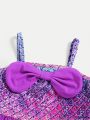 SHEIN Baby Girl Cute Mermaid Pattern Spaghetti Straps Colorblock Swimsuit 3pcs Set