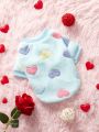 PETSIN Valentine's Day 1pc Light Blue Heart Printed Flannel Pet Sweatshirt Without Cap For Keeping Warm