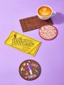 Willy Wonka and the Chocolate Factory X SHEIN 4pcs/set Letter & Cartoon Pattern Coasters