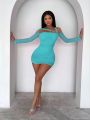 SHEIN SXY Women's Asymmetric Neckline Fold & Hip Hugging Bodycon Dress