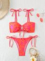 SHEIN Swim Basics Ladies' Floral Printed Front Tie Swimsuit Set