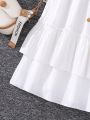 Teen Girls' Woven Double-Breasted Button Tiered Ruffle Hem Casual Skirt