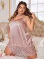 Plus Size Women's Satin & Lace Spliced Cami Nightgown