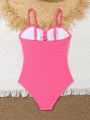 Big Girl's Beanie Fabric Hollow Design One-piece Swimsuit