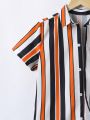 SHEIN Kids SUNSHNE 2pcs/Set Tween Boy Vertical Striped Short-Sleeved Shirt