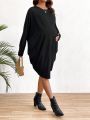 SHEIN Maternity Solid Color Round Neck Loose Casual Dress