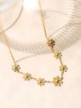 1pc Fashionable Golden Daisy Petals Shaped & Adjustable Titanium Steel Necklace For Teen Girls, Non-fading