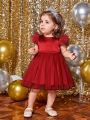 SHEIN Baby Girls' Gorgeous Rose Gold Butterfly Bow Mesh Patchwork Dress Formalwear