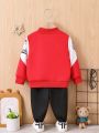 Infant Boys' Zip-Up Hooded Sweatshirt And Pants Set, Spring/Autumn, Stylish And Sporty Streetwear