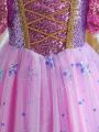 Young Girl's Birthday Party, Wedding, Festival, Performance, Purple Tulle Puff Princess Dress, Romantic And Gorgeous Outfit